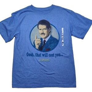 JEOPARDY Men Small Alex Trebek - Oooh That Will Cost You - Blue T-Shirt NEW